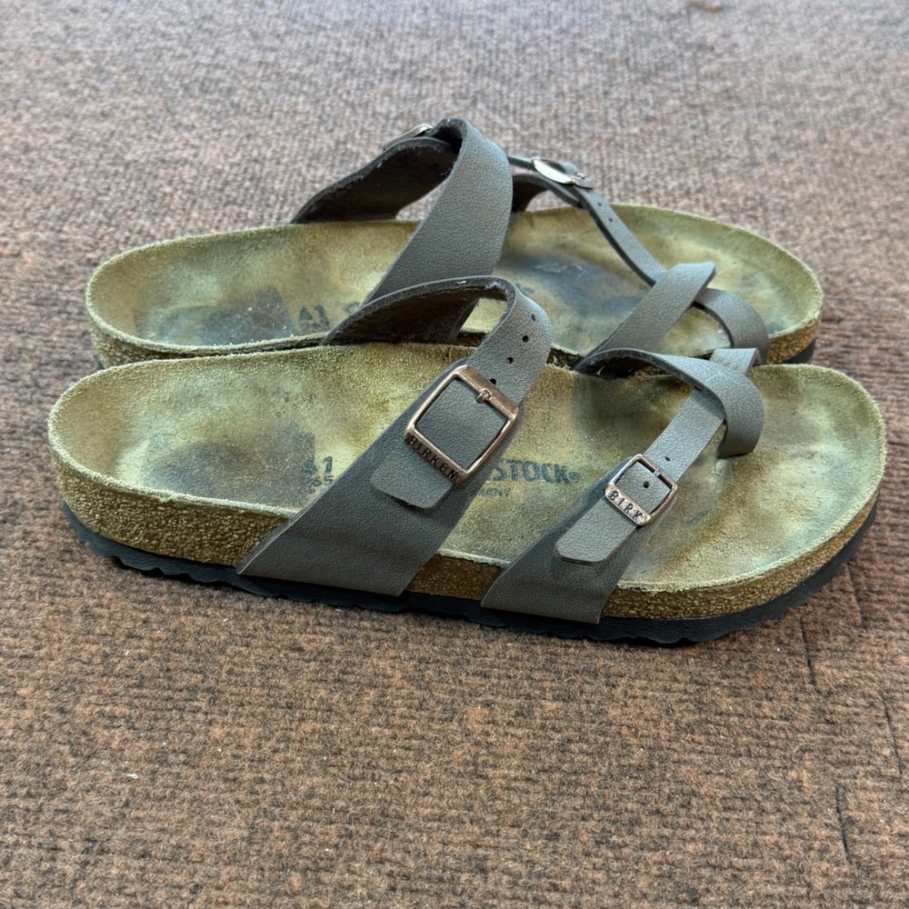 Birkenstock Mayari Stone Gray Birko-Flor Toe Loop Sandals Mens 8 Womens 10 EU 41